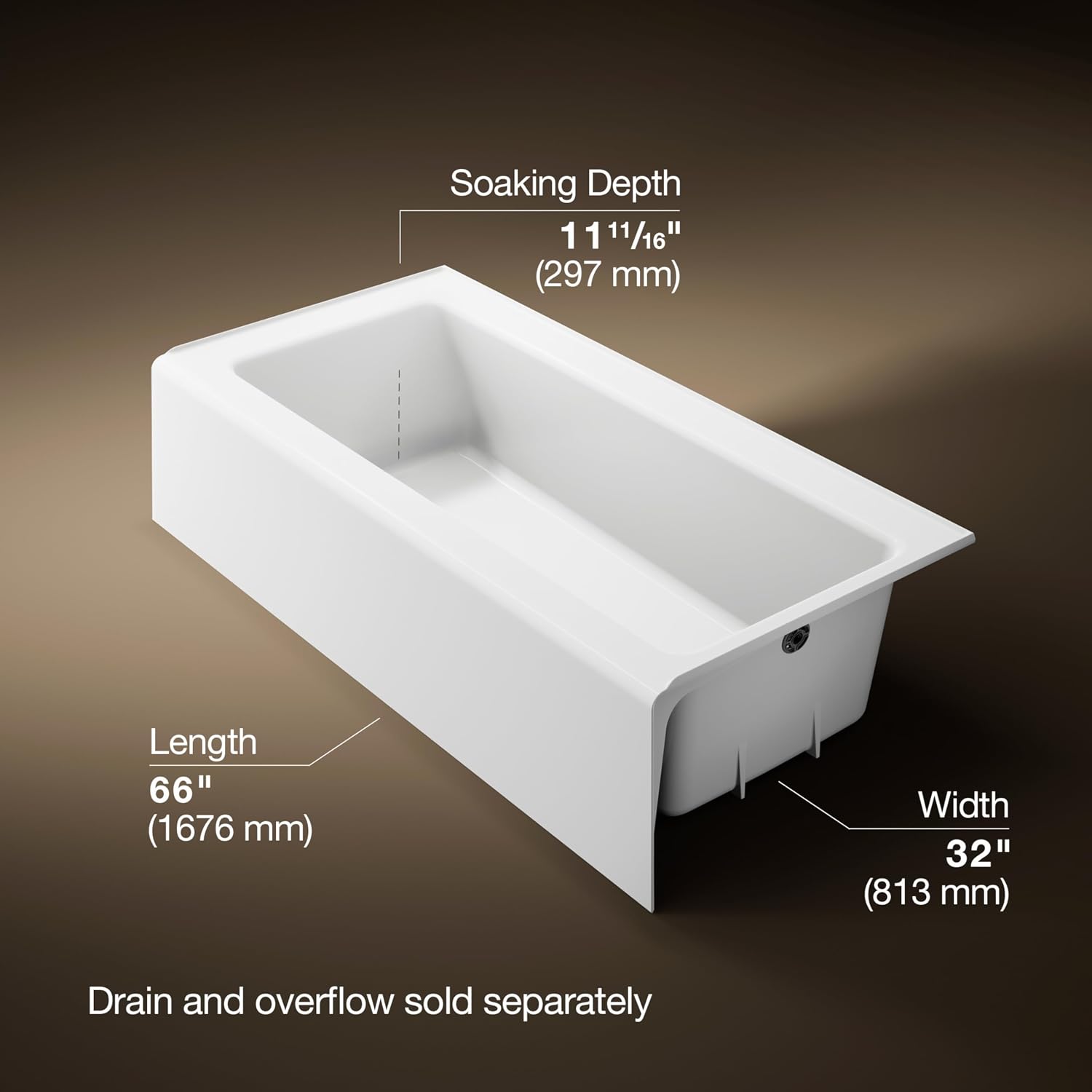 KOHLER 848-0 Bellwether 66' x 32' Cast Iron Alcove Bath with Integral Apron, Safeguard Slip-Resistant Surface, Right-Hand Drain, White