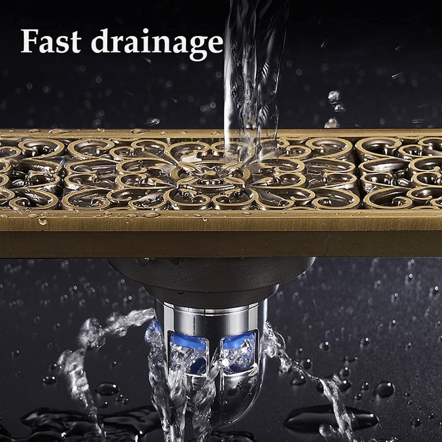 Linear Shower Drain with Hair Strainer, Brass Rectangle Shower Floor Drain with Removable Cover, Floor Drainer for Kitchen Washroom Garage and Basement, 11Inch (White)