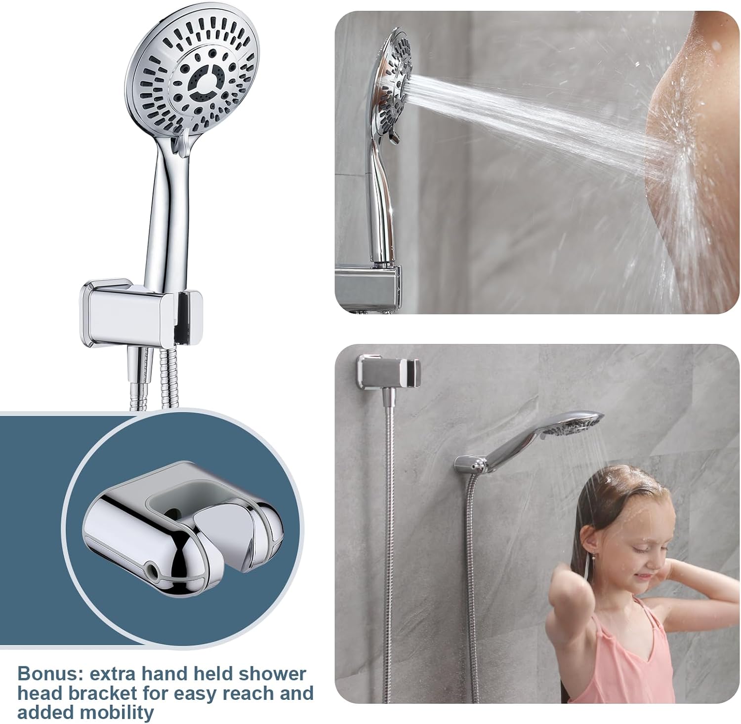 BRIGHT SHOWERS Shower Faucet Set, Shower Head System with Rainfall Shower Head and Handheld Showerhead Combo, Valve and Trim Kit, Complete Shower Fixtures for Bathroom, Chrome