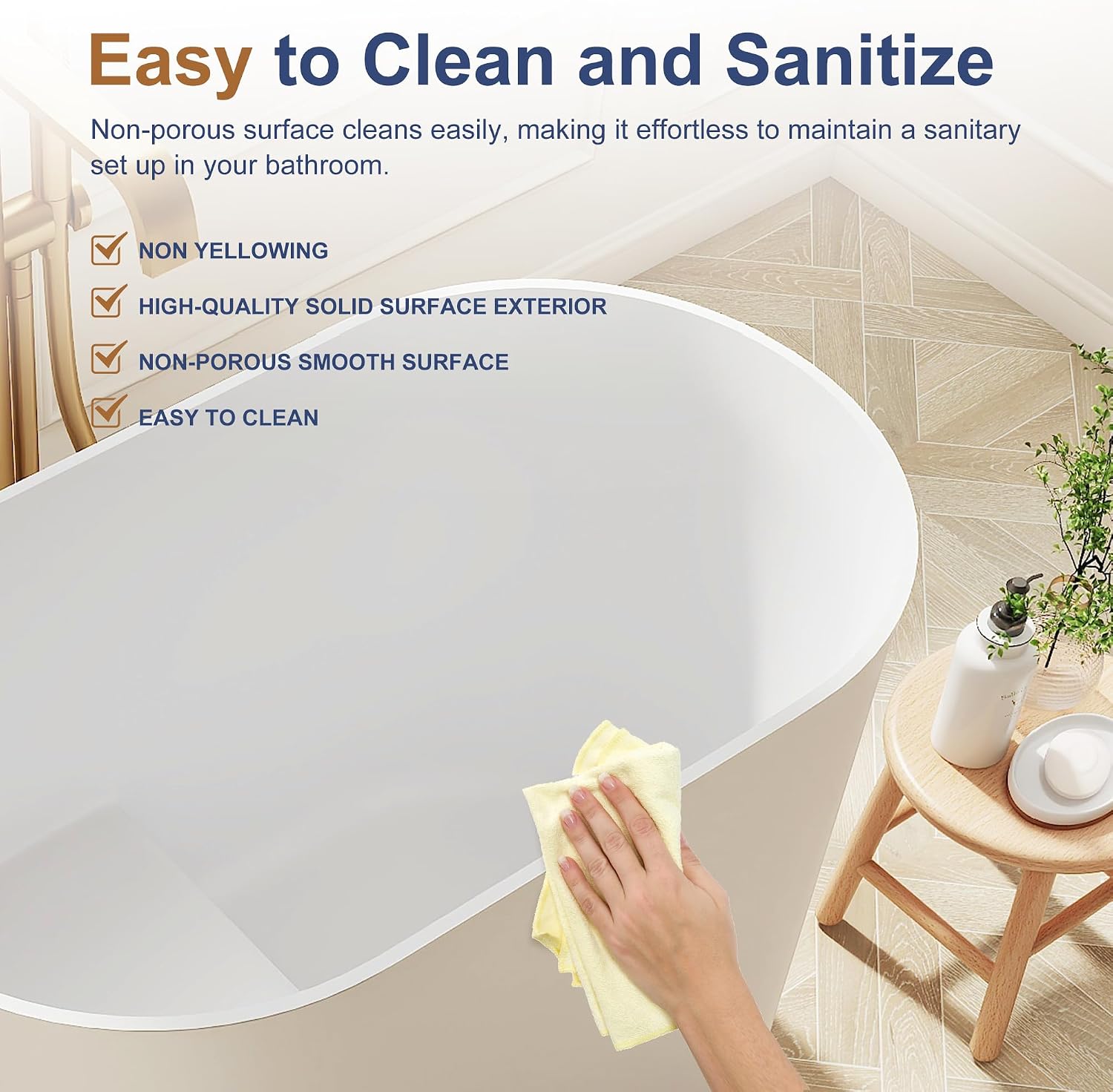 SJ Star&Jane Solid Surface Japanese Soaking Tub, 39' Small Freestanding Bathtub, Stone Resin Deep Soak Stand Alone Tub for Small Bathroom, Matte White Compact Modern Bath Tub
