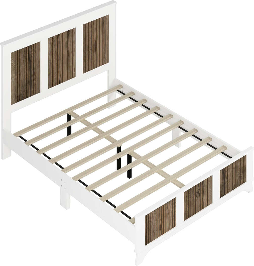 Harper & Bright Designs 4-Pieces Bedroom Sets, Queen Size Platform Bed with 2 Nightstands and A 6-Drawer Dresser, Queen Size Bedroom Set with Wooden Strip Decoration, White