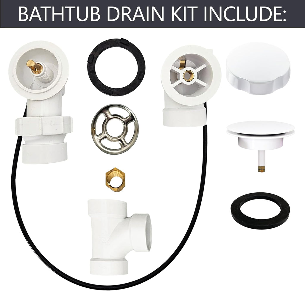 Westbrass A50P35BJ-50 1-1/2' Sch. 40 PVC 35' Cable Driven Bath Waste Kit with Ball Joint Head and Brass Trim Drain Kit, White