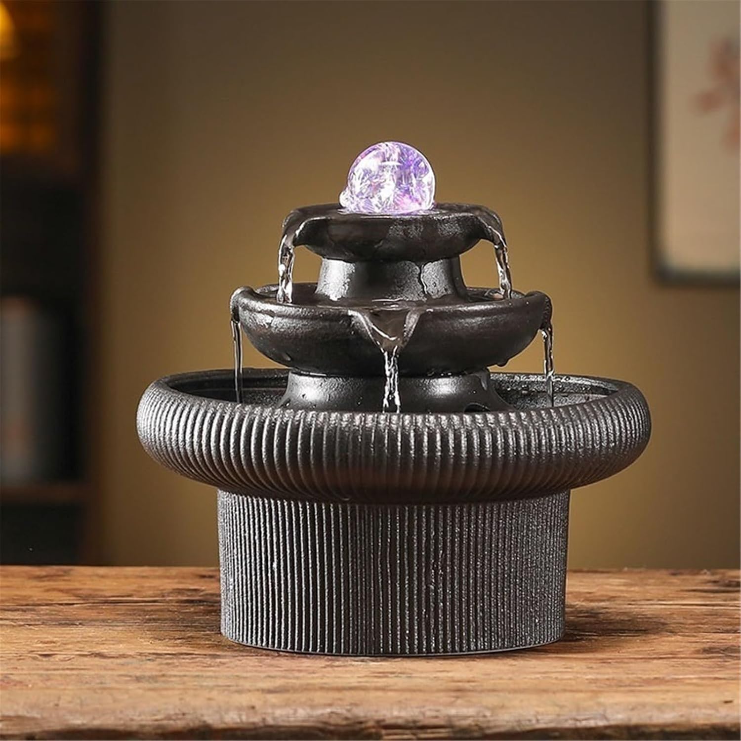 Tabletop Indoor Fountain Tabletop Fengshui Waterfall Office LED Lights Rolling Ball Decor