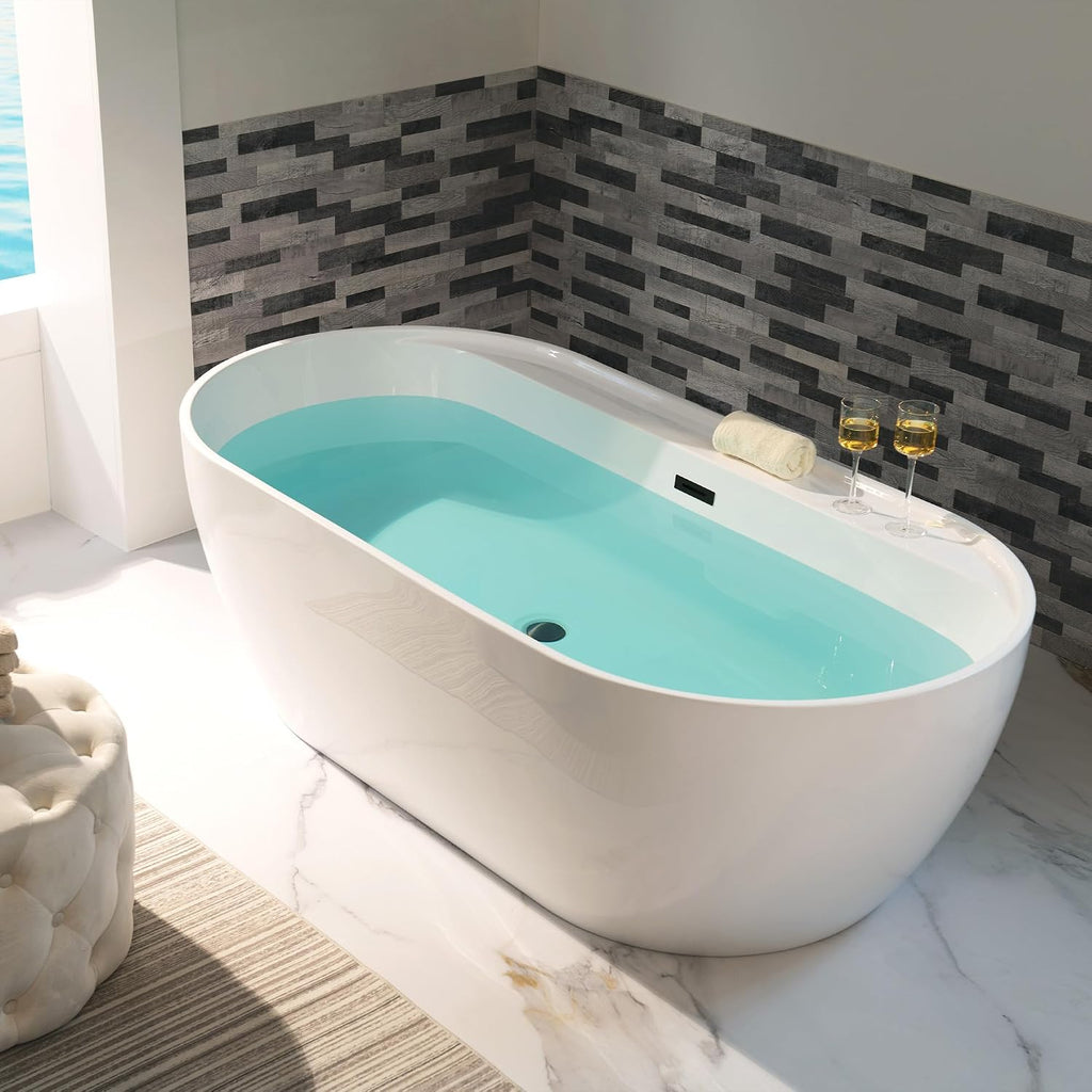 WOODBRIDGE 72' Acrylic Freestanding Bathtub Contemporary Soaking White Tub with Matte Black Overflow and Drain,B0059-MB
