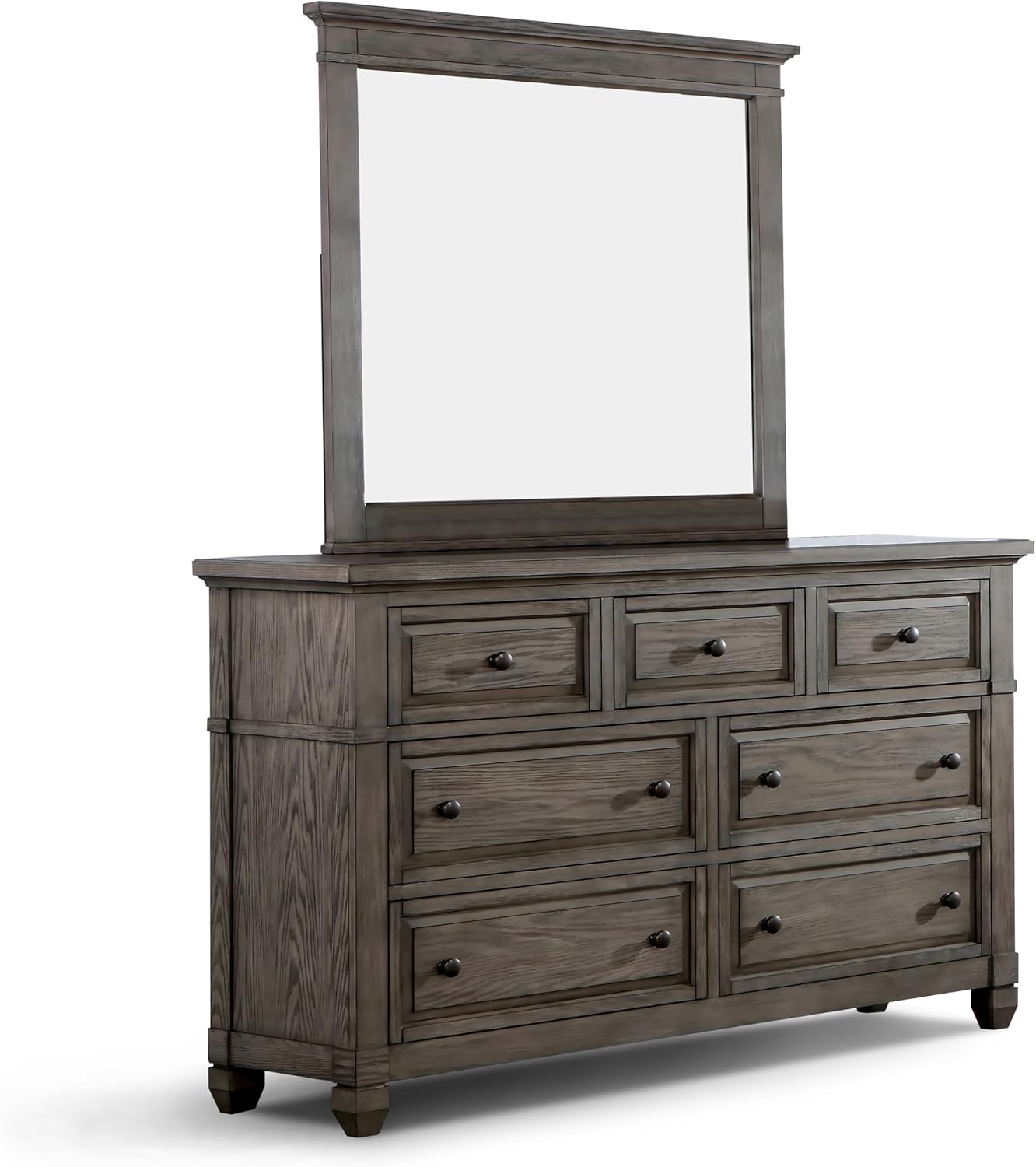 Furniture of America Xephyr Solid Wood 6-Piece Bedroom Set, Queen-Size Bed with Footboard Drawers, Felt-Lined Top & Ball-Bearing Glides, USB Port on Nightstand, Box Spring Required, Warm Gray