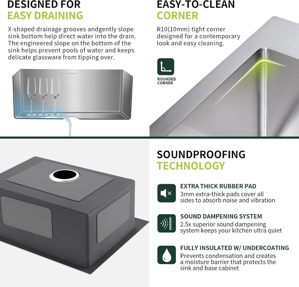25-Inch Drop-In Kitchen Sink, SINKVINE 25' x 22' Stainless Steel Indoor and Outdoor Sink, Top Mount Large Deep Single Bowl Sink for Laundry Room, with Drain Strainer, Bottom Grid, Roll-up Drying Unit