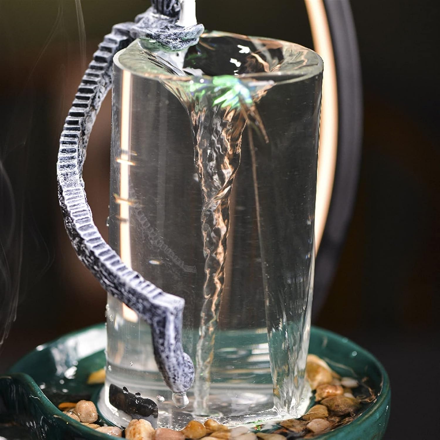 Tabletop Fountain Desktop Water Fountain - Tabletop Fountain with LED Lights and Backflow Incense Creative Vortex Circulating Water Desktop Decoration Tabletop Water Fountain