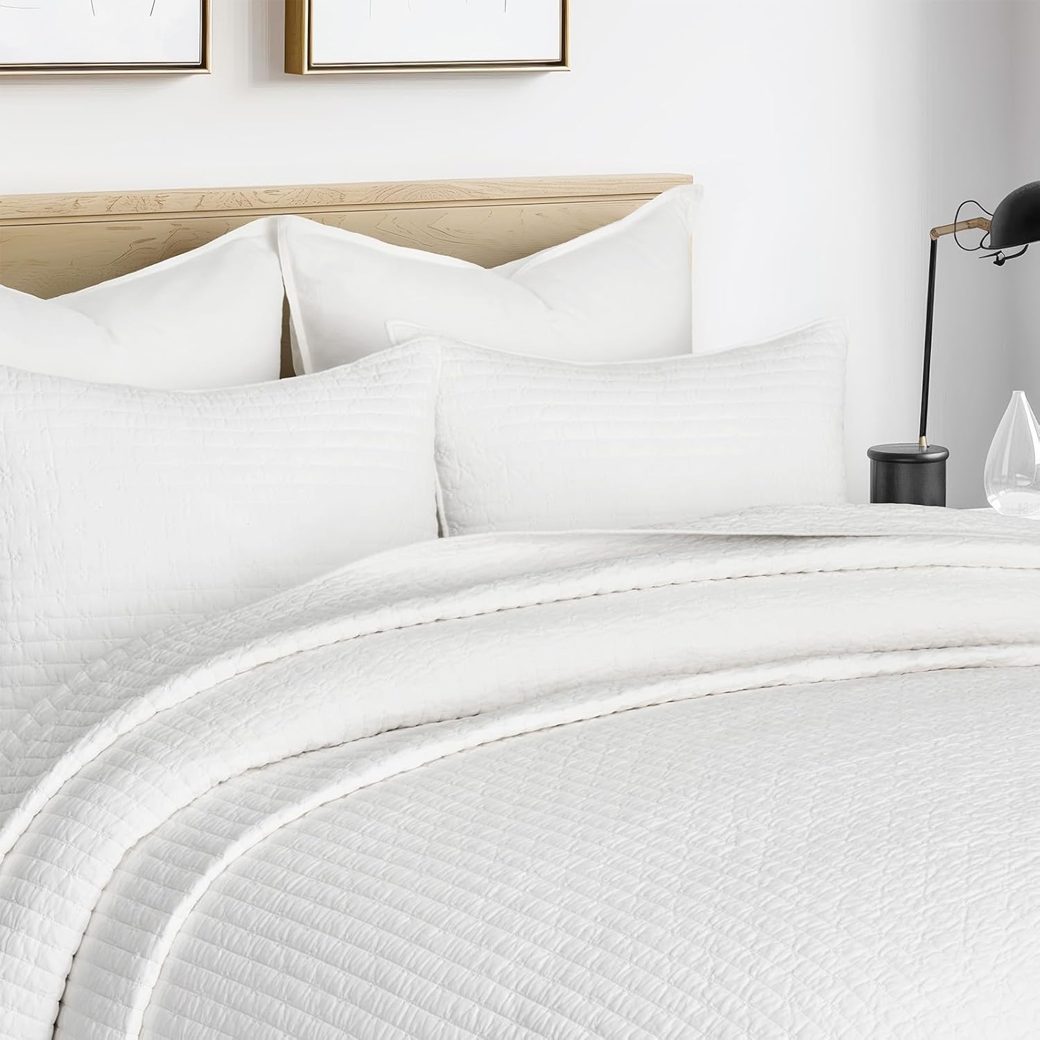 EVERGRACEHOME Cross Stitch Pre-Washed Cotton Quilt Bedding Set Queen Size, Oversized 3 Pieces Lightweight Bedspread Coverlet for All Season, with 2 Matching Shams, Bright White, 92'x96'