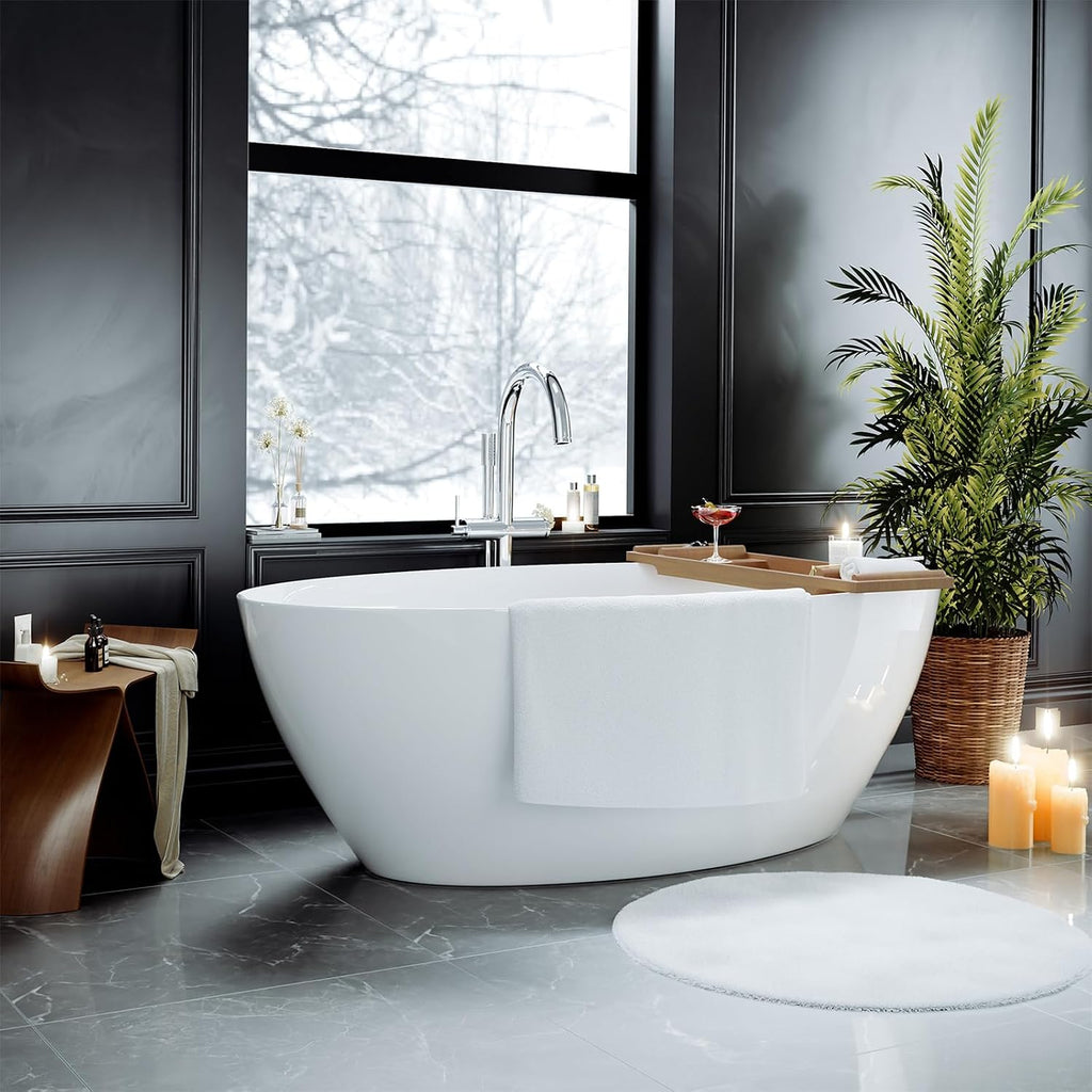 Empava Freestanding Bathtub, 71' Soaking Tub with Center Drain & Overflow – Acrylic Tub, Non-Slip Flat Bottom, Glossy White, cUPC Certified