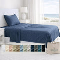 CLOUDSCAPE 100% Egyptian Cotton Sheets Twin XL Size, 3 Pcs Breathable and Naturally Cooling Bedding Set, Long-Staple Cotton for Softness, Deep Pocket Fitted up to 16' Twin XL Sheet, Dark Denim