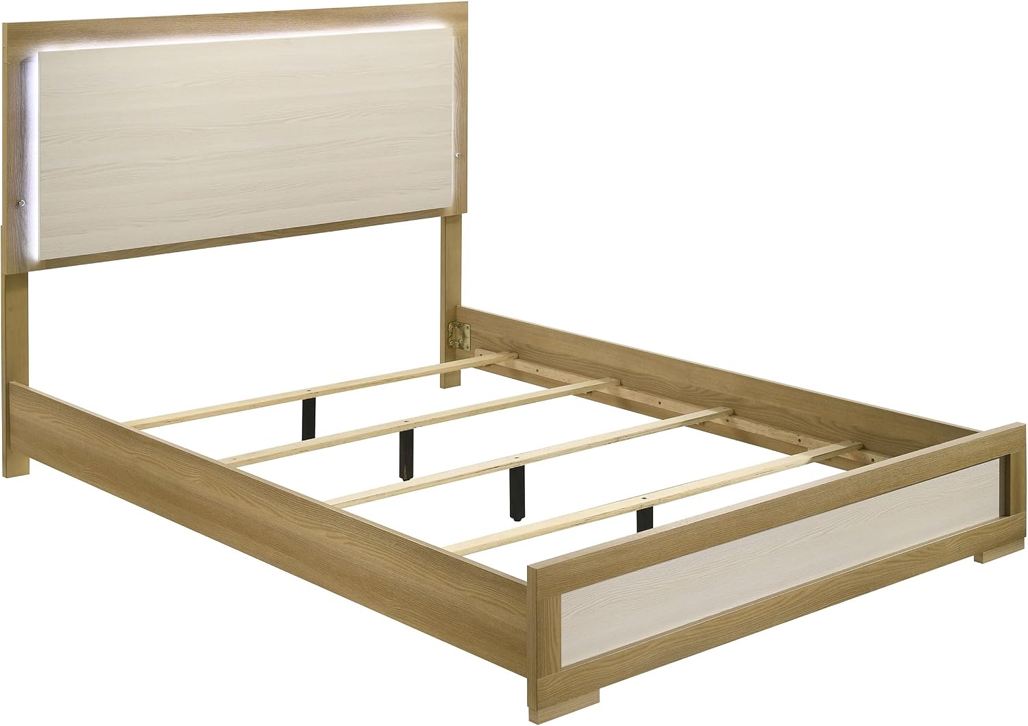 Coaster Home Furnishings Hyland Coastal 4-Piece Bedroom Set Upholstered Queen Size LED Panel Bed Frame 52-inch Headboard Natural 215651Q-S4