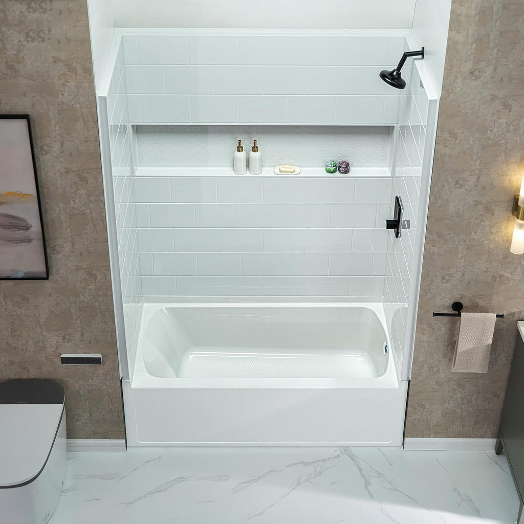 WOODBRIDGE 60' x 32' Four-Piece Direct-to-Stud Alcove Tub Surround with Right-Drain Hole Soaking Bathtub Combo in White