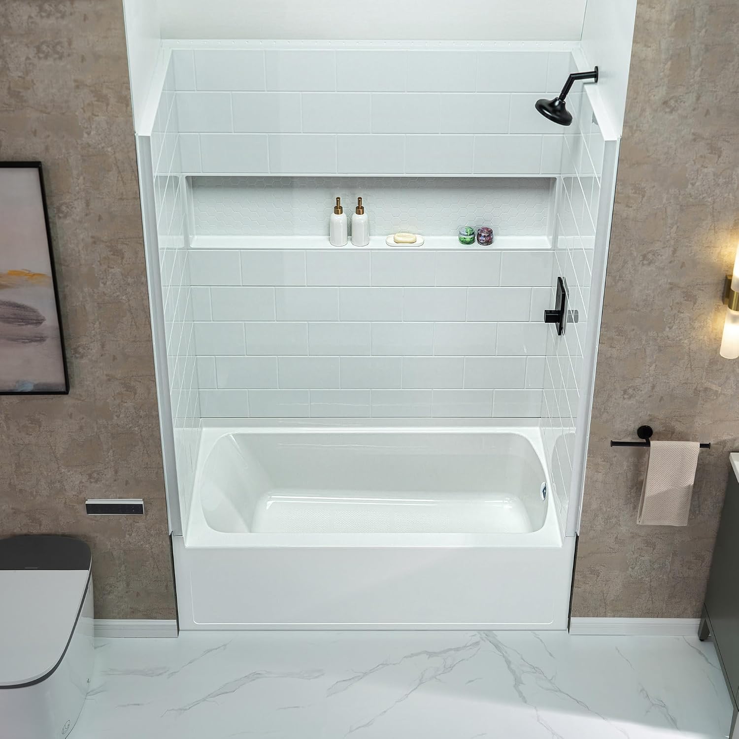 WOODBRIDGE 60' x 32' Four-Piece Direct-to-Stud Alcove Tub Surround with Right-Drain Hole Soaking Bathtub Combo in White