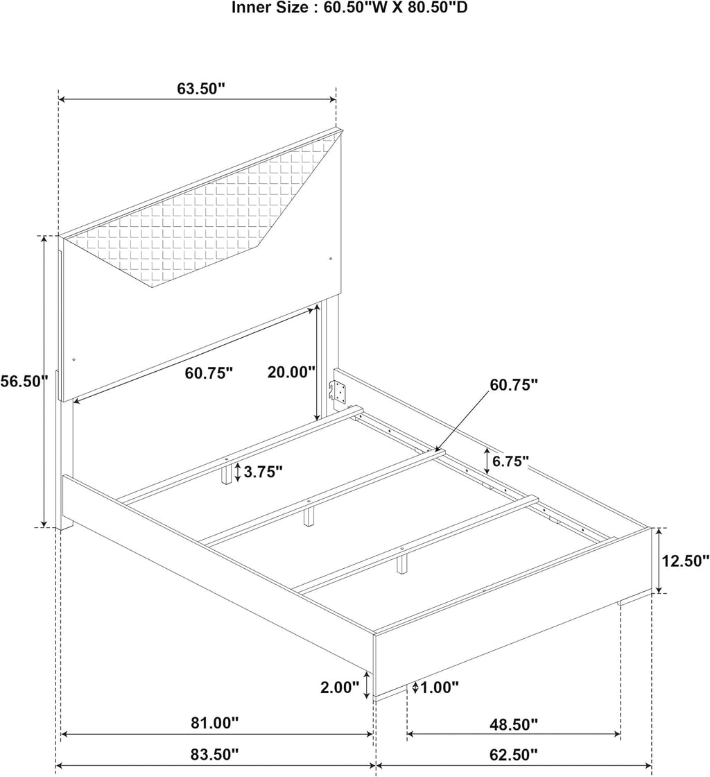 Coaster Home Furnishings Ives Contemporary Wood Queen Size LED Panel Bed Frame 57-inch Headboard White High Gloss 224941Q