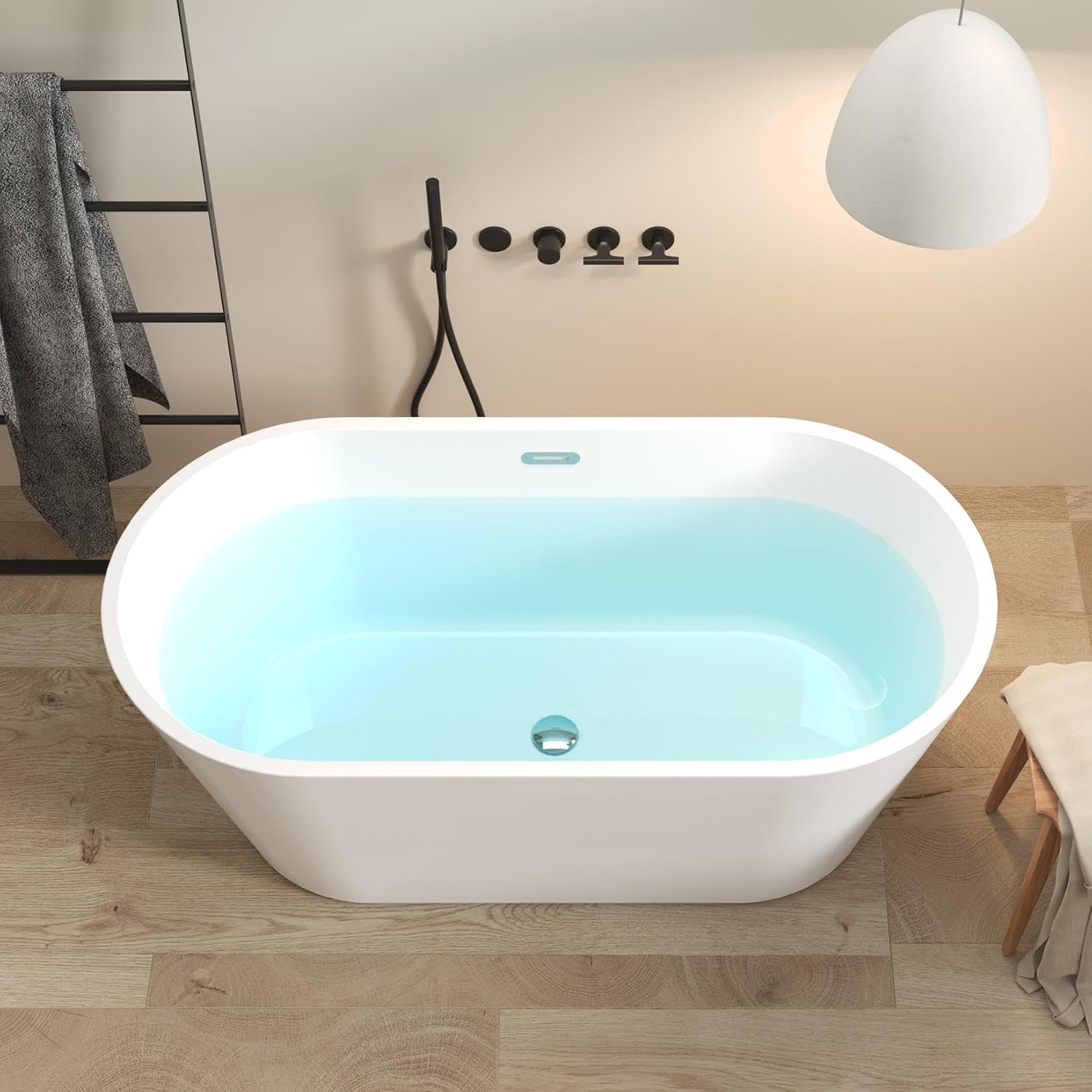 FerdY 59' Shangri-La Elite, Acrylic Freestanding Bathtub, Modern & Contemporary Design Soaking Tub with Chrome Pop-Up Drain and Minimalist Design Overflow, Glossy White, cUPC Certified
