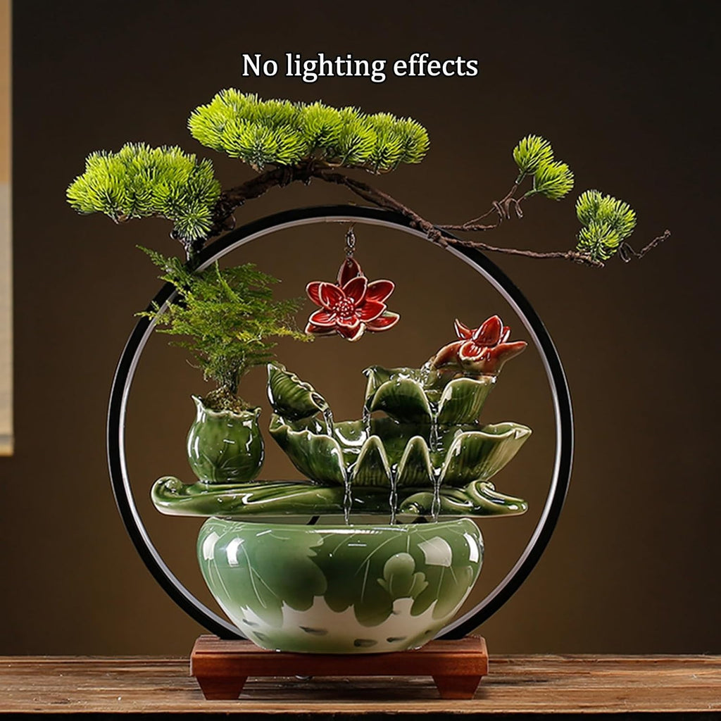 Tabletop Fountain with Light Waterfall Fountain with Backflow Incense Burner Desktop Zen Water Fountain Ceramic Fish Tank Indoor Water Fountain for Home Office Without Plants.(Style5)