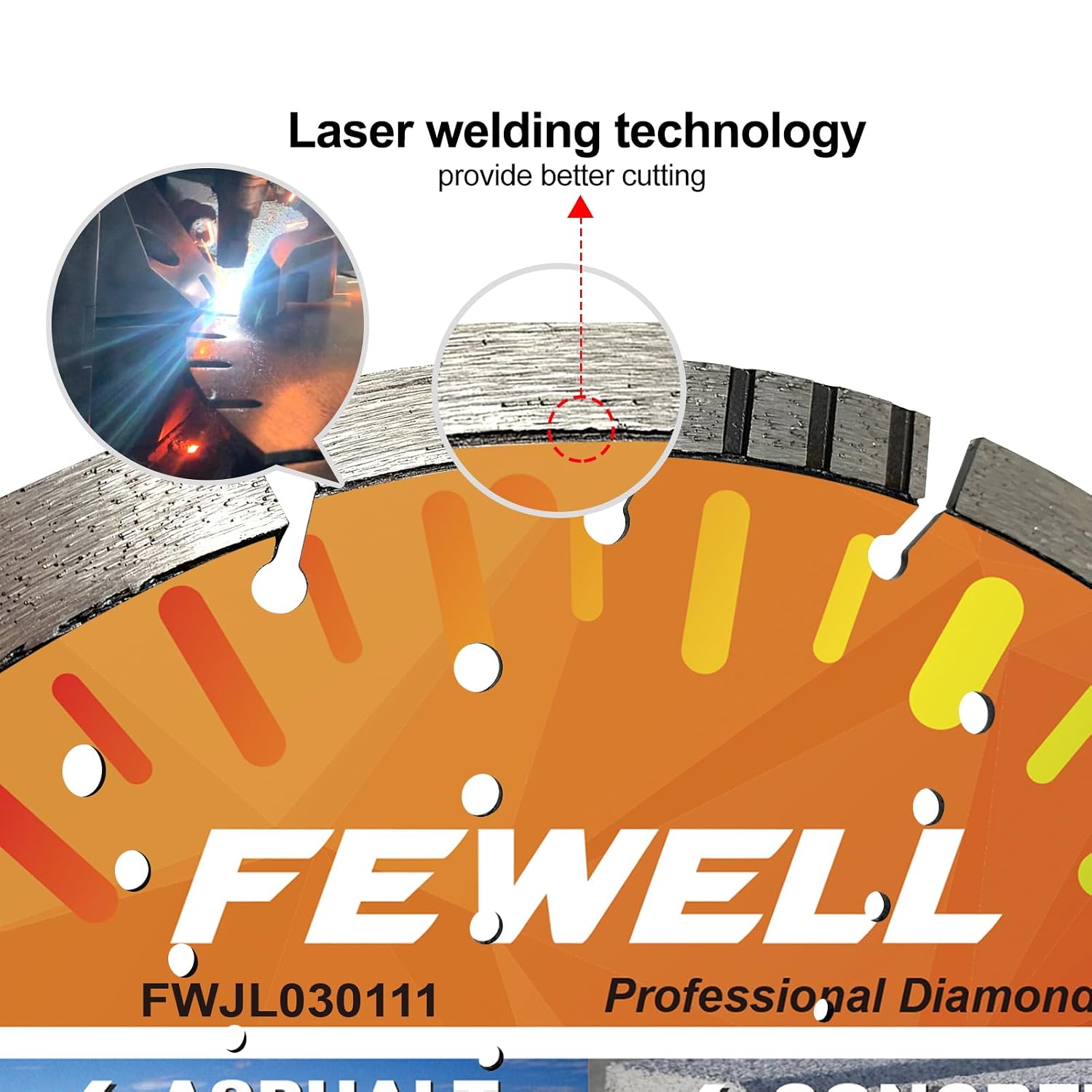 FEWELL 16' Premium Diamond Saw Blade, Multi-Purpose Diamond Blade, Cutting Hard Reinforced Concrete Asphalt Masonry Stone Terrazzo, Laser-Welded Segmented, 1'-20mm Arbor
