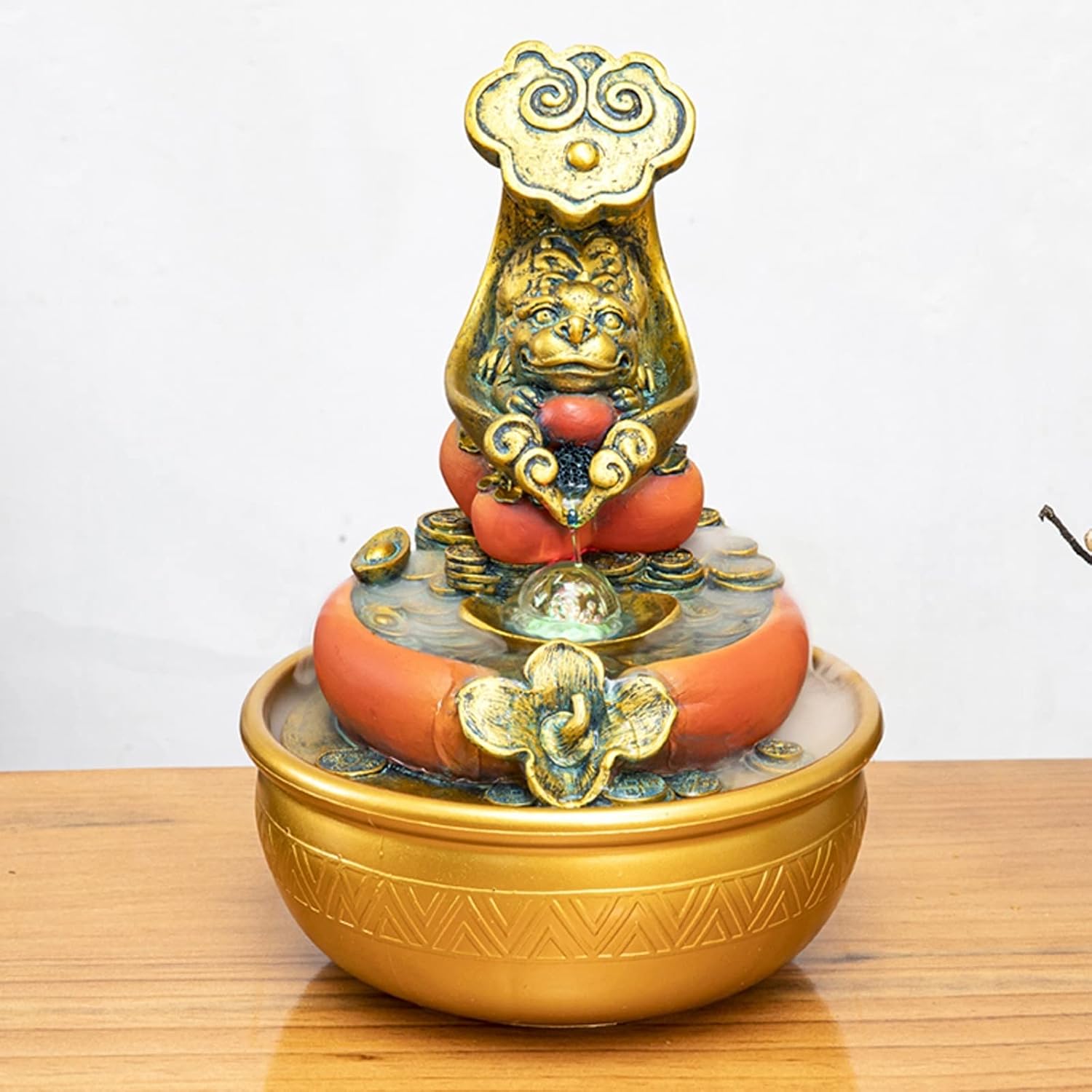 HIHELO Desktop Fountain Resin Tabletop Fountain Waterfall Decoration with LED Lights Portable Tabletop Decoration Zen Meditation Waterfall for Office Living Room Water Fountain Outdoor (Color : B)