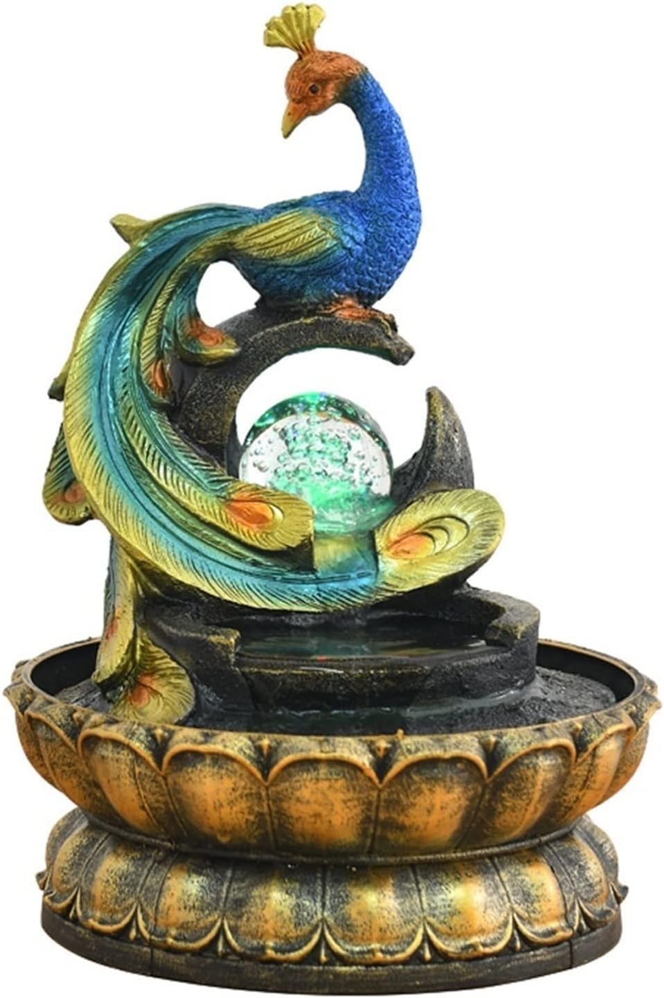 HIHELO Tabletop Fountain Creative Peacock-Shaped Fountain Home Feng Shui Ball Desktop Fountain Dining Table Office Desktop Running Water Ornaments Indoor Fountain