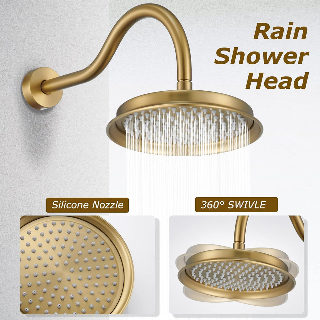 Roman Bathroom Faucet Set, Centerset Sink Faucet 2 Hole with Pop Up Drain, Free Standing Tub Faucet Filler with High Pressure Handheld Shower, Brushed Gold
