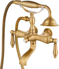 gotonovo 3 3/8 Vintage Bathtub Filler Wall Mount Clawfoot Tub Faucet Shower Kit with Handheld Shower 2-Functions Double Level Handle Modern Telephone Handheld Shower Antique Brass