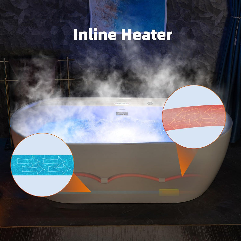 WOODBRIDGE 72' x 35-3/8' Whirlpool and Air Bath Heated Soaking Combination Tub with Adjustable Speed Air Blower and Display Control Panel, Matte Black Finish Trim and Drain Kit,BM-500