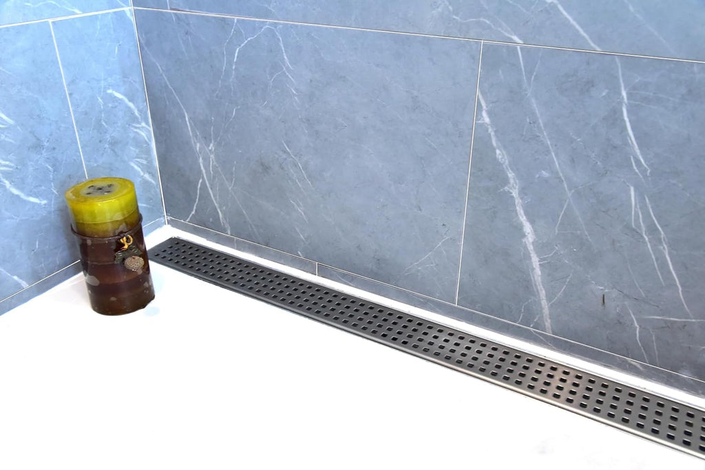 Royal Linear Shower Drain Stainless Steel Traditional Square By Serene Steam 35 5/8