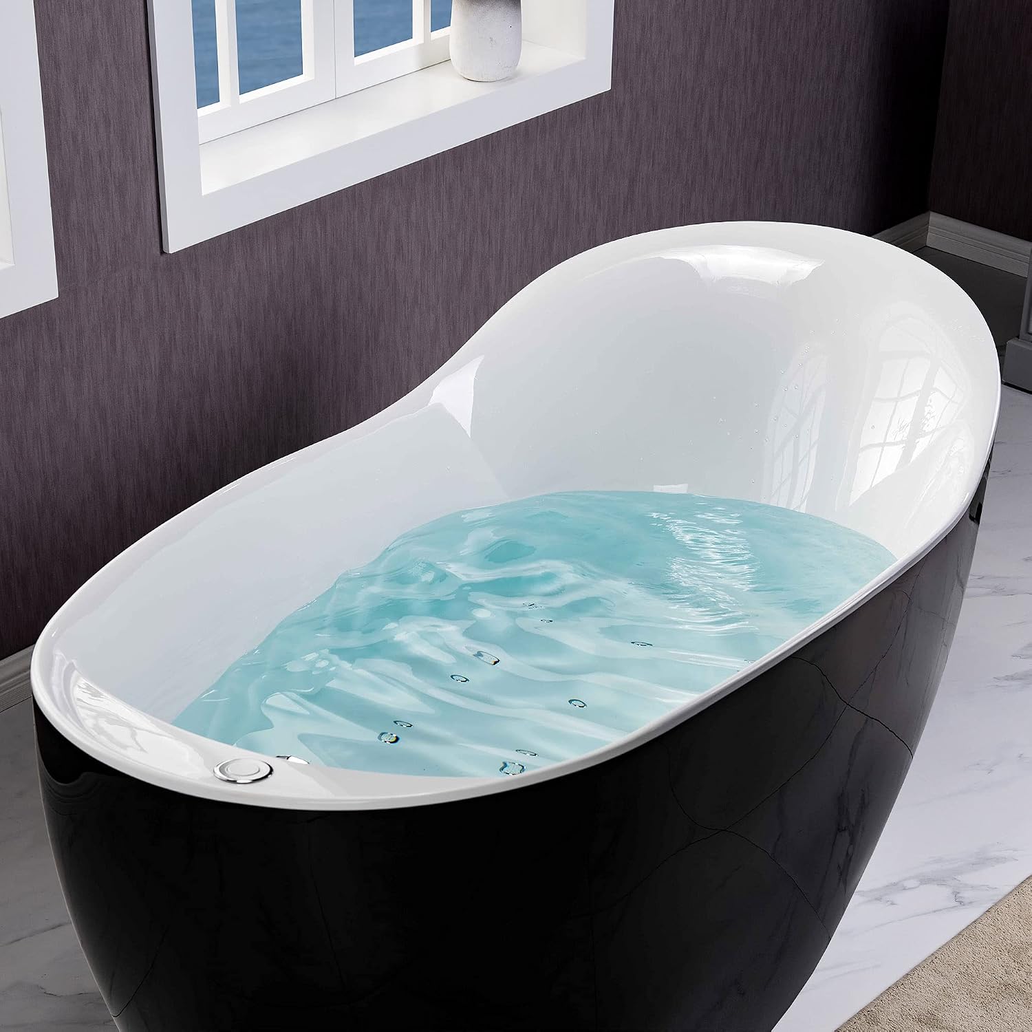 WOODBRIDGE 67' Air Bubble Freestanding Bathtub with Chrome Overflow and Drain,Black Air Bubble Tub