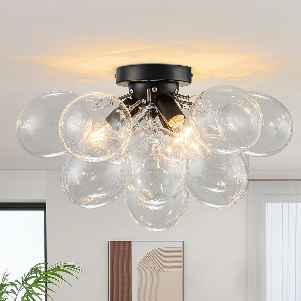 GoYeel Bubble Flush Mount Ceiling Light 17.72'-Black Small Chandelier Glass Globe Kitchen Lights Ceiling with 13 Clear Glass Globe for Kid Room Girls Room Foyer Living Room