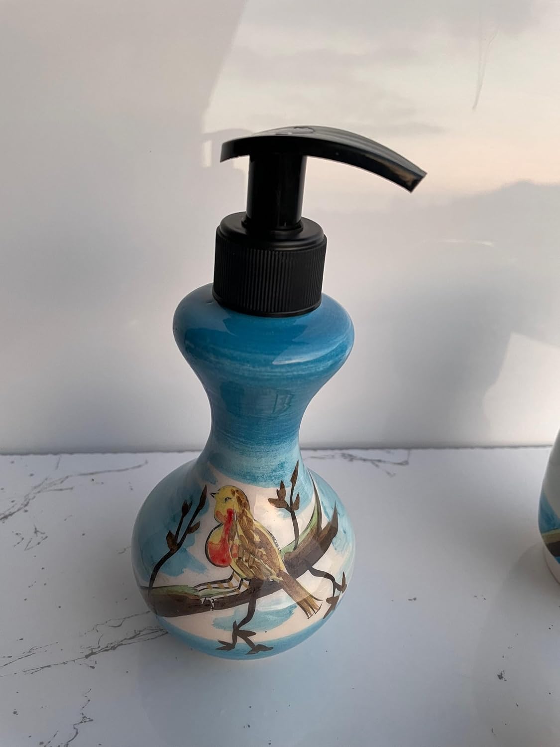 Blue Bathroom Accessory Set 4 Pieces & Birds, Soap Dispenser, Toothbrush Holder, Soap Dish, Lotion Dispenser, Animal Decor, Washing Set Gift (Product ?: Set (4 pcs))