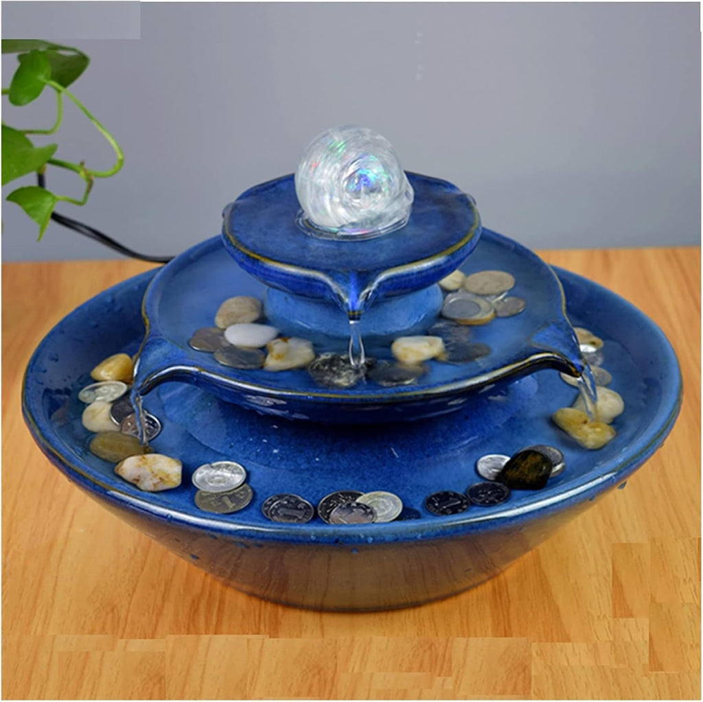 Tabletop Fountain Indoor Relaxation Tabletop Fountain with LED Light Home Office Decoration Meditiation Water Ceramic Desktop Fountains Desktop Fountains