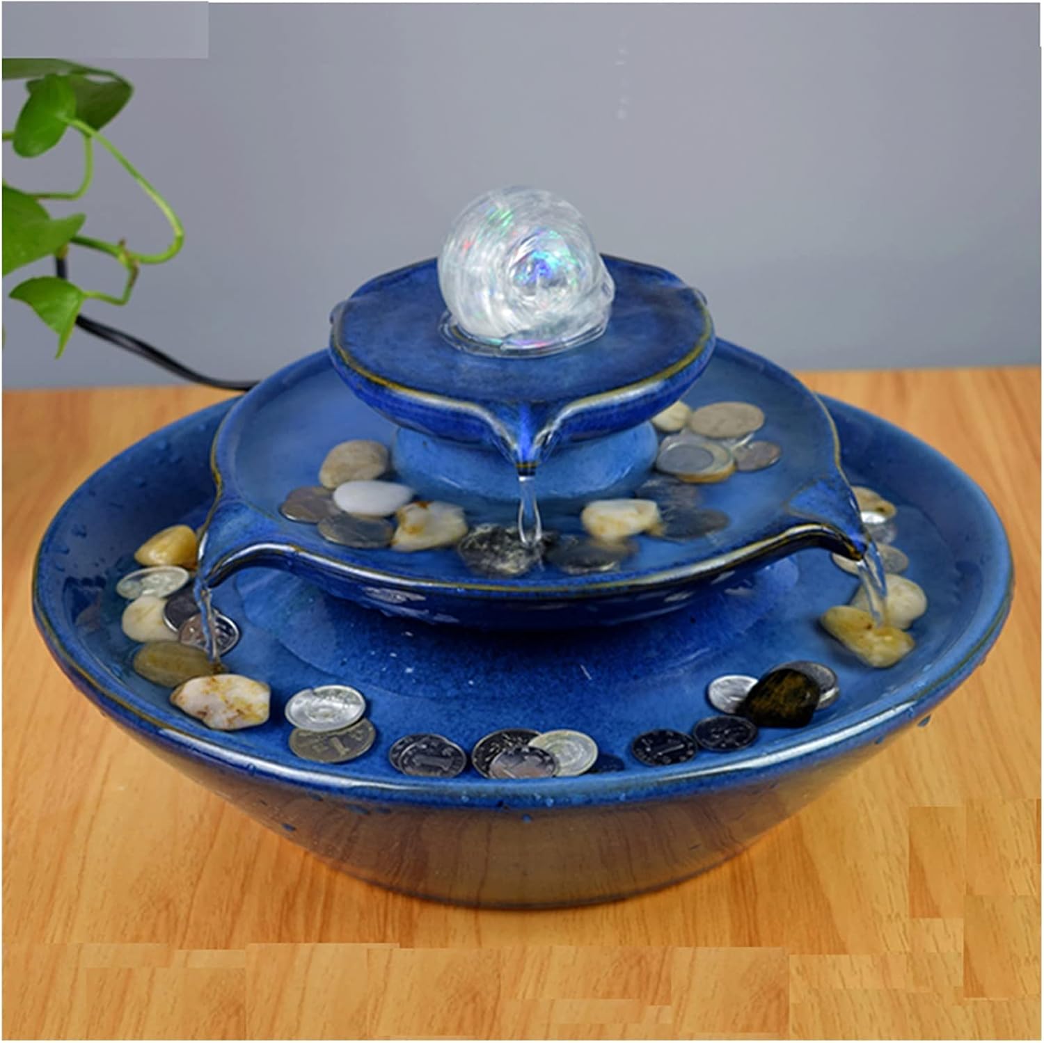 Tabletop Fountain Indoor Relaxation Tabletop Fountain with LED Light Home Office Decoration Meditiation Water Ceramic Desktop Fountains Desktop Fountain