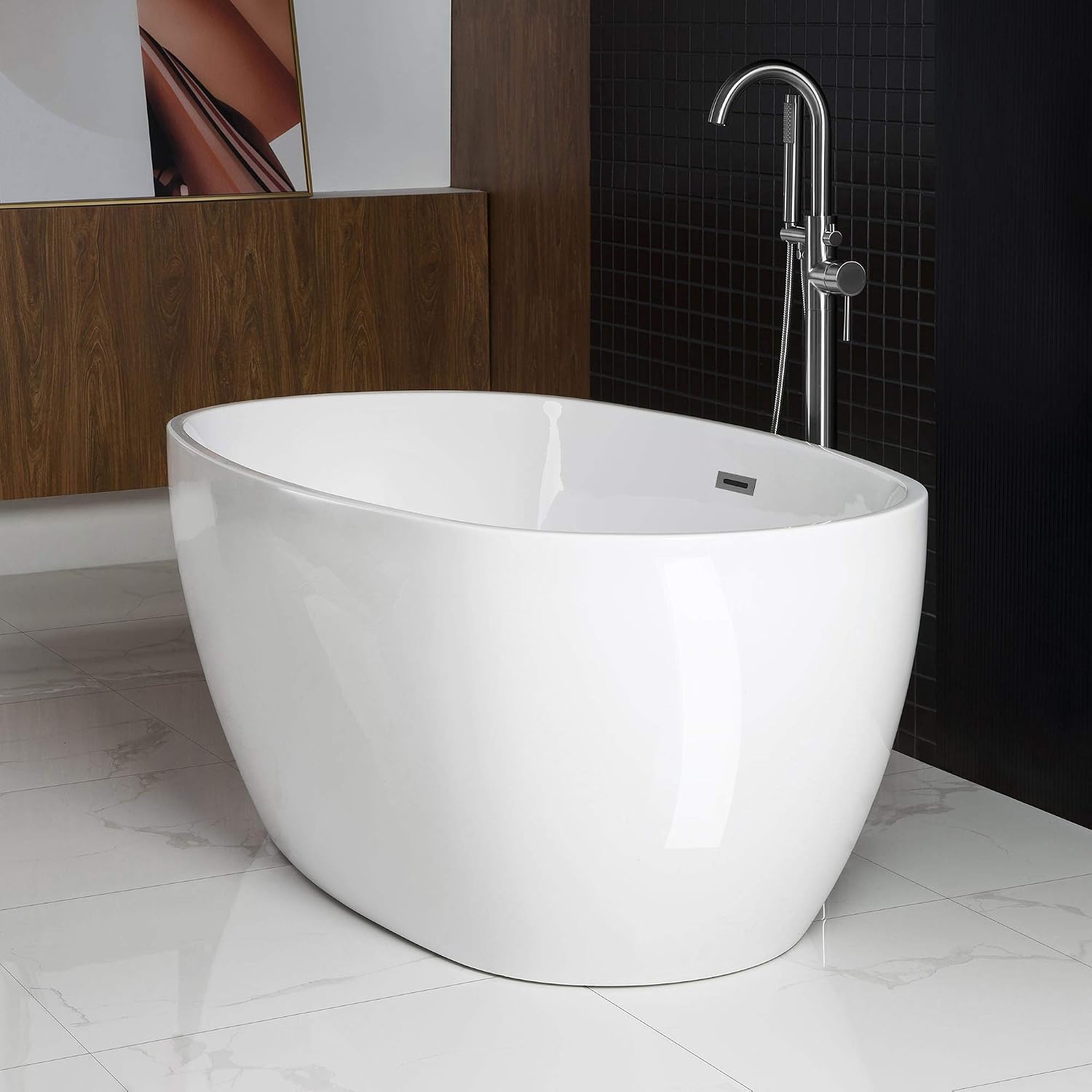 WOODBRIDGE 59' Acrylic Freestanding Bathtub Contemporary Soaking Tub, White Acrylic (Chrome Drain/Overflow),BTA1518 -C-Drain &O