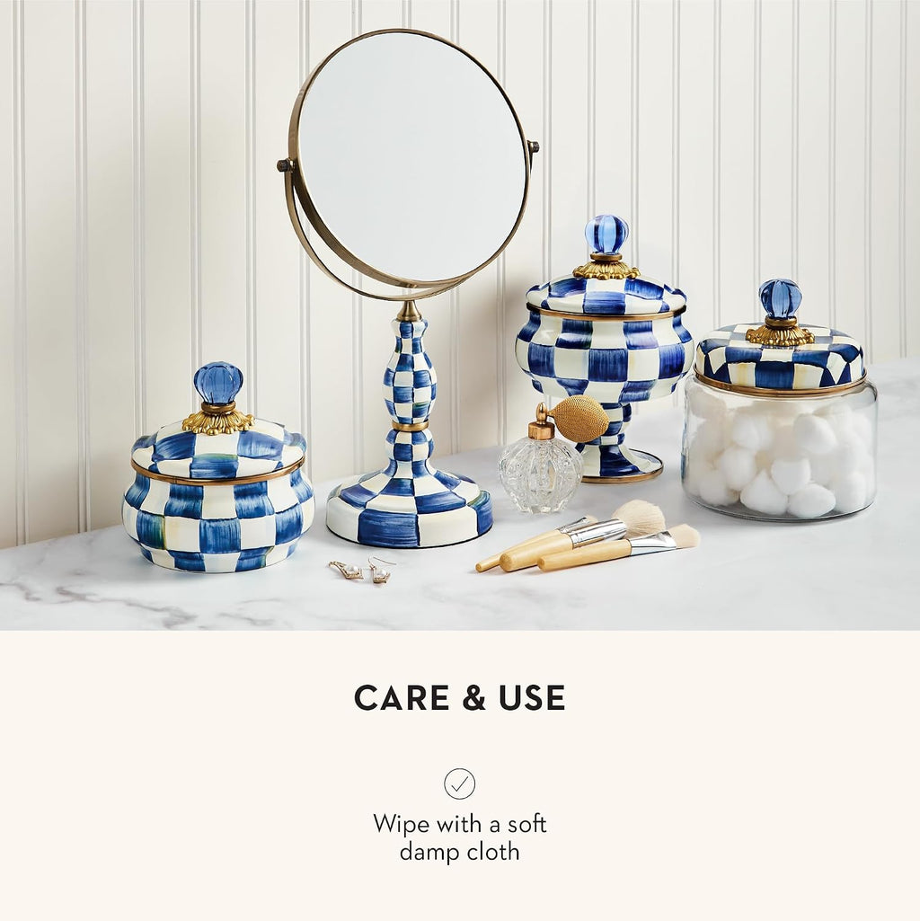 MACKENZIE-CHILDS Enamel Curiosity Pot, Decorative Container for Home Decor, Blue-and-White Royal Check