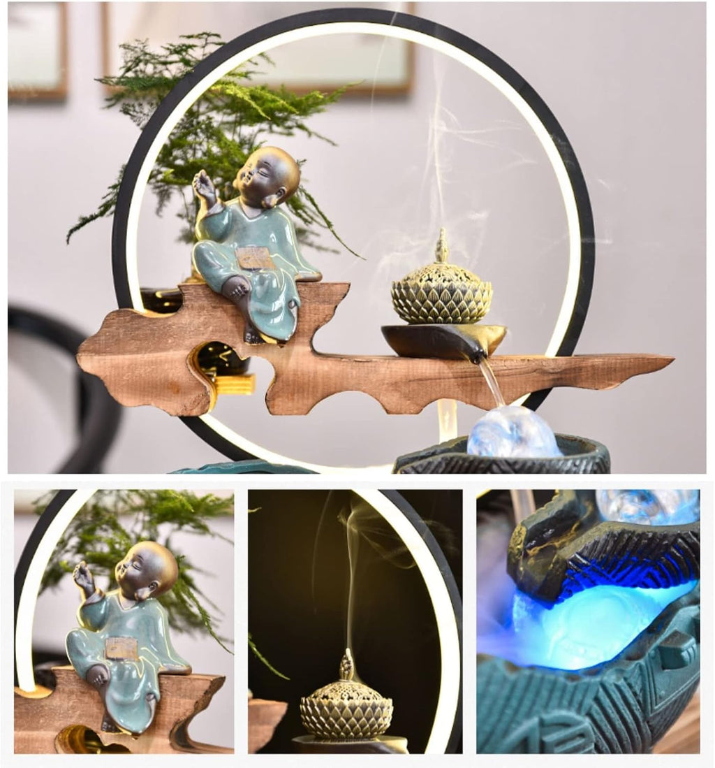 Tabletop Fountain Indoor Fountain Tabletop Fountain with LED Lights and Rolling Ball Feng Shui Zen Waterfall Fountains Relaxation Water Feature Meditation Desktop Fountain for Home Office Decor Indoor