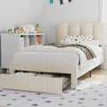 VECELO Twin Bed Frame with Storage Drawer, Heavy-Duty Platform Bedframe with Headboard & Strong Wooden Slats Support, No Boxing Spring Needed, Pala Beige