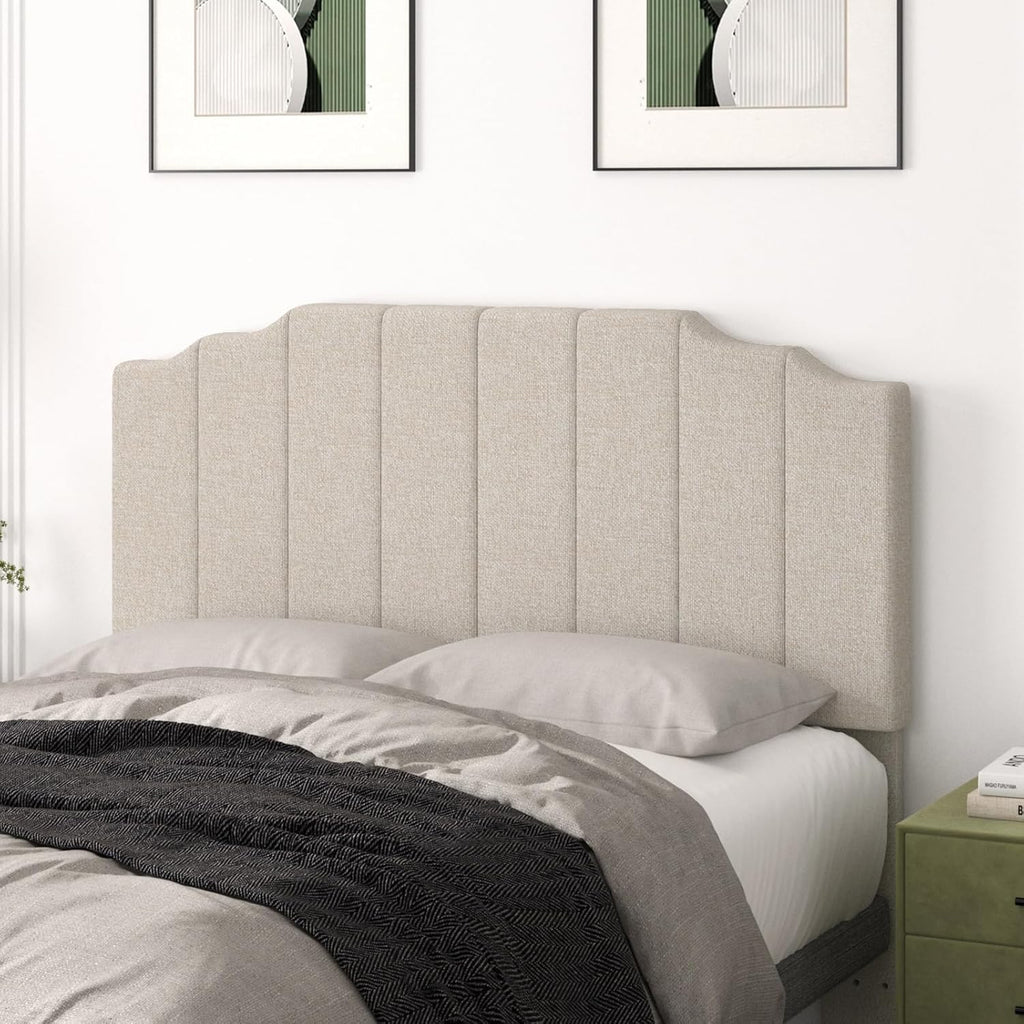 Befurtori Queen Size Headboard Only, Linen Wall Mounted Headboard Queen/Full Size for Adjustable Bed, Modern Vertical Channel Design with Curved Tufted Upholstered Head Board, Beige