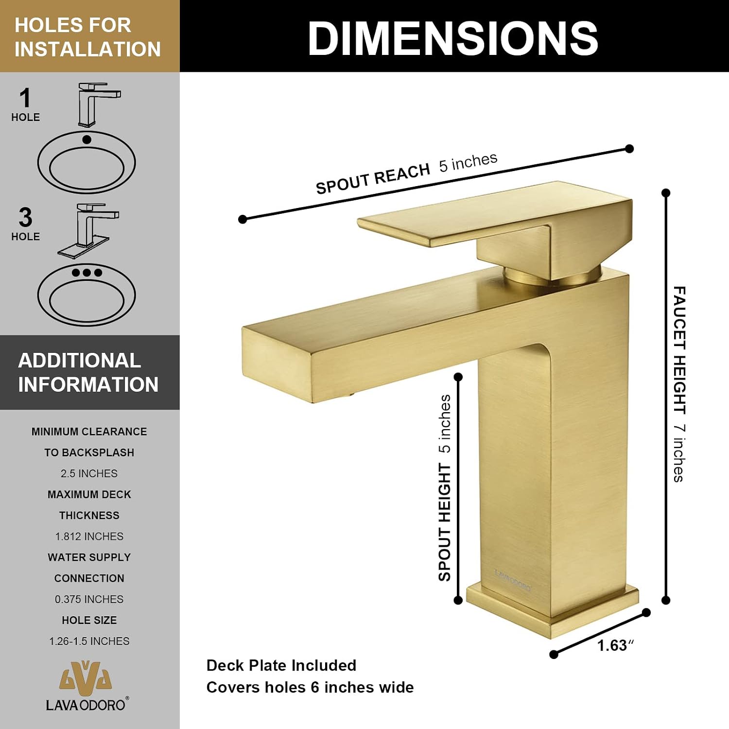 Lava Odoro 3-Setting Tub and Shower Faucet Set with Bathroom Faucet, Brushed Gold