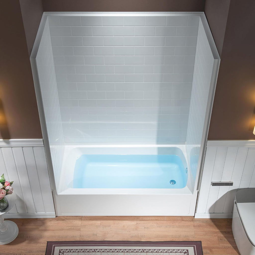 WOODBRIDGE 60' x 32' 4-Piece Direct-to-Stud Alcove Tub Surround, 1-3/4 inch (44mm) Thick, with Right-Drain Hole Soaking Bathtub Combo in White