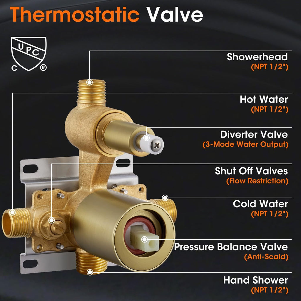 Antique Rainfall Shower System Bathroom Luxury Rain Mixer Shower Faucet Set with Pressure Balance Valve, Shower Combo Set with Rain Shower Head and Vintage Handheld Spray 9 inch Light Gold