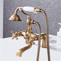 Antique Bathtub Shower Set All Copper Brushed Bronze Simple Shower Deck Installation Double Handle 2 Functions Hand Shower Thick Brass Mixing Valve Bathtub Hot and Cold Water Faucet Rotating s Full