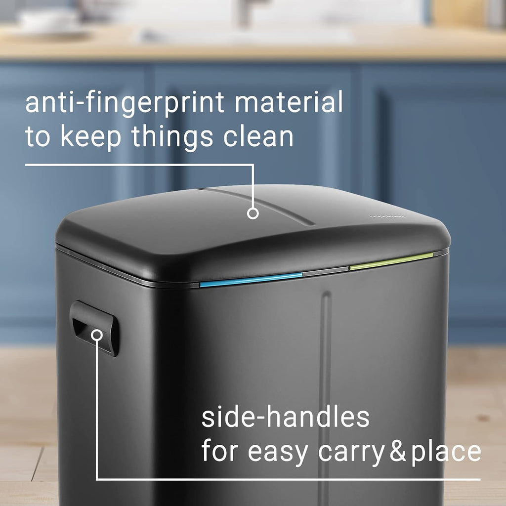 happimess HPM1005B Marco Rectangular 10.6-Gallon Double Bucket Trash Can with Soft-Close Lid, Fingerprint Resistant, Modern, Minimalistic for Home, Kitchen, Office, Bathroom, Black