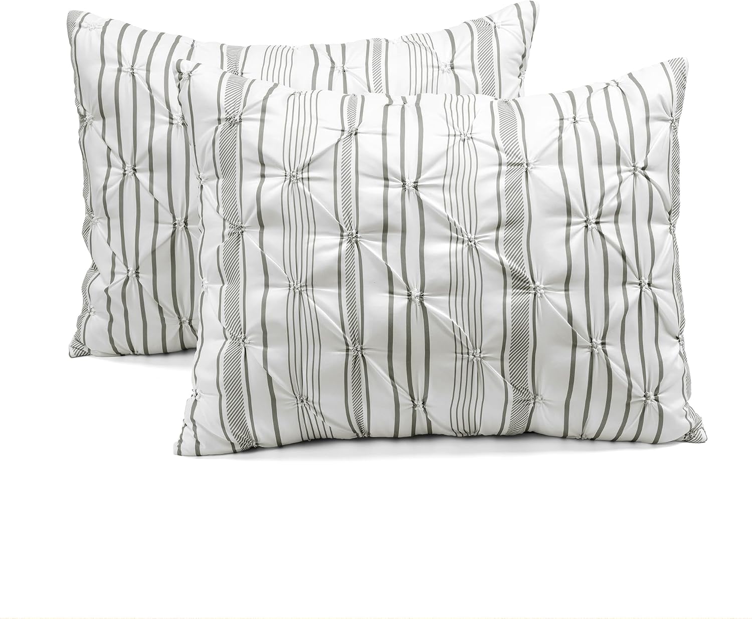 Lush Decor Ravello Pintuck Striped Comforter Set - Luxe 5 Piece Reversible Bedding Set - Traditional Glam & Farmhouse Inspired Bedroom Decor - Full/ Queen, Gray Stripe