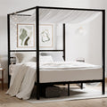 ikalido Queen Size Metal Canopy Bed Frame, Modern Four-Poster Platform Bed Frame, Mattress Foundation, Under-Bed Storage Space, No Box Spring Needed, Black