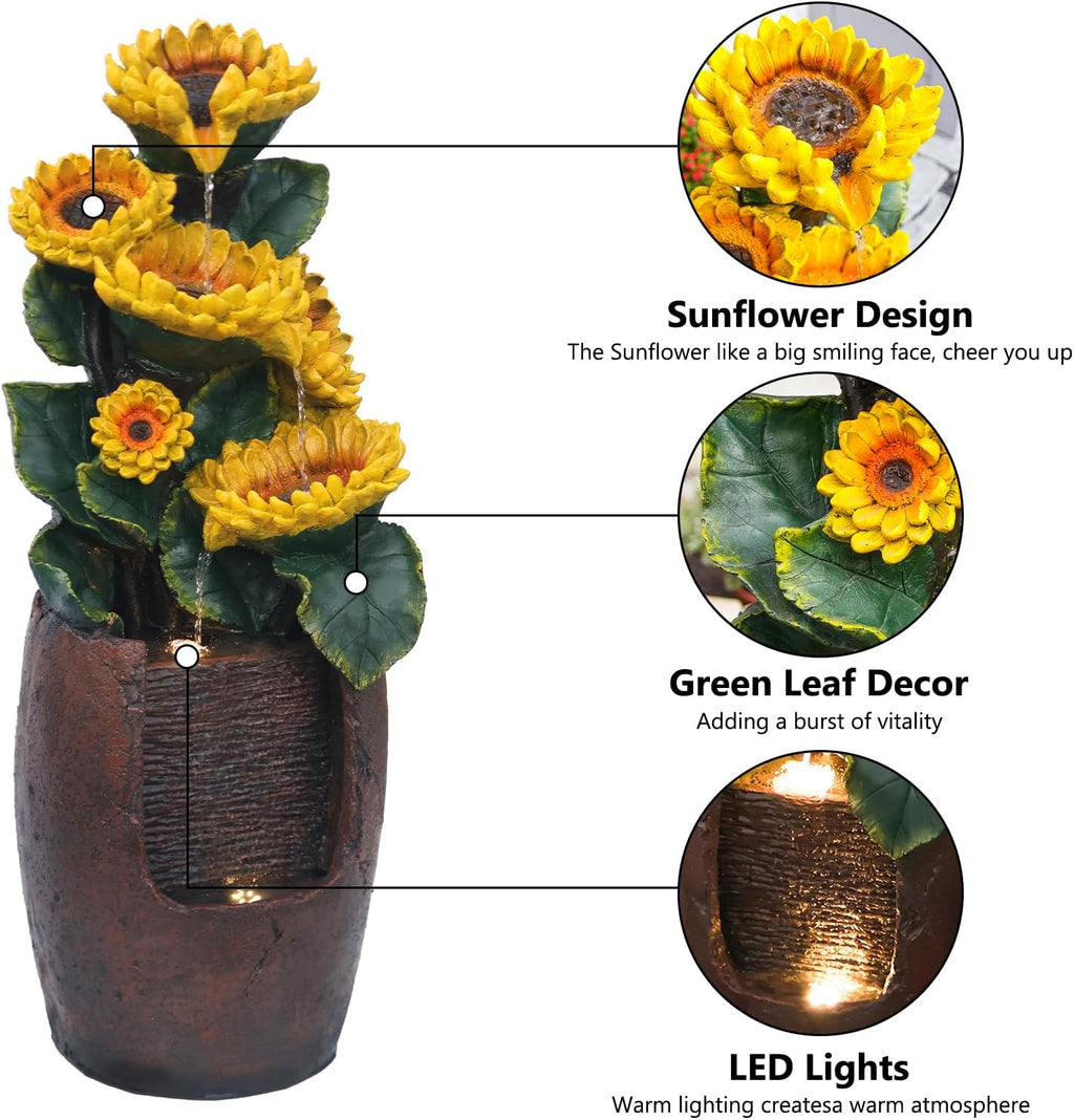 YZM Outdoor Fountains and Waterfalls Cascading Sunflower Fountain 4-Tiers Outdoor Freestanding Water Fountain Garden Patio Backyard Porch Balcony Pond Décor for Outside 39.76 Inch Tall