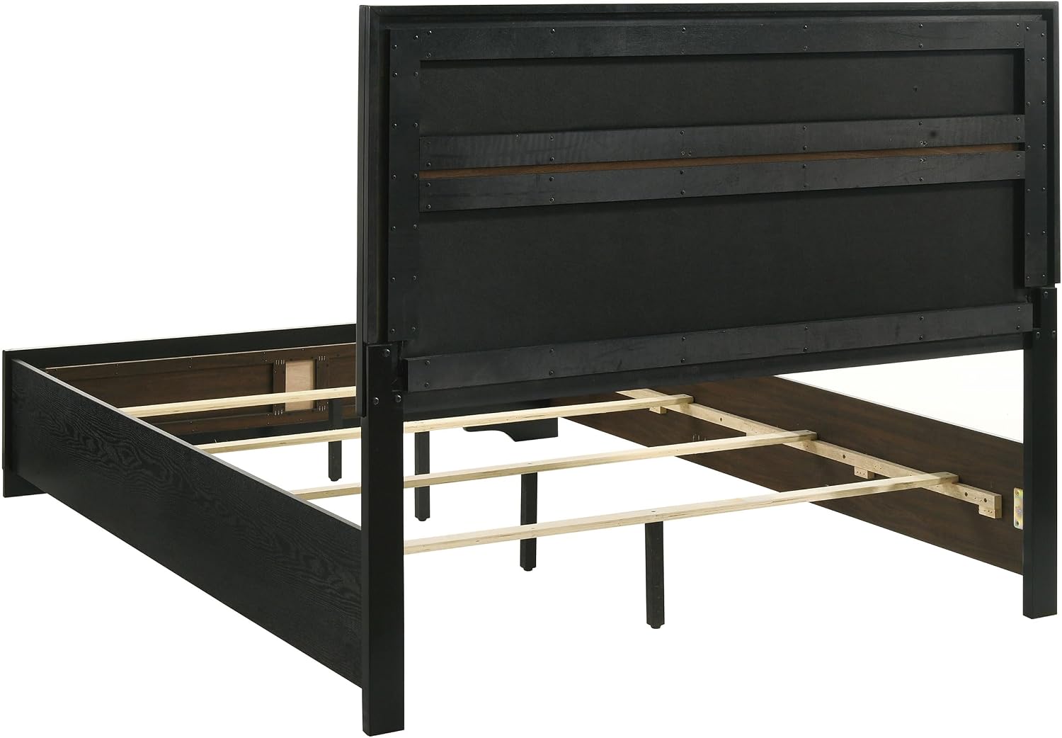 Coaster Home Furnishings Miranda Contemporary 4-Piece Bedroom Set Fabric Upholstered Queen Size Panel Bed Frame 54-inch Headboard Black 206360Q-S4