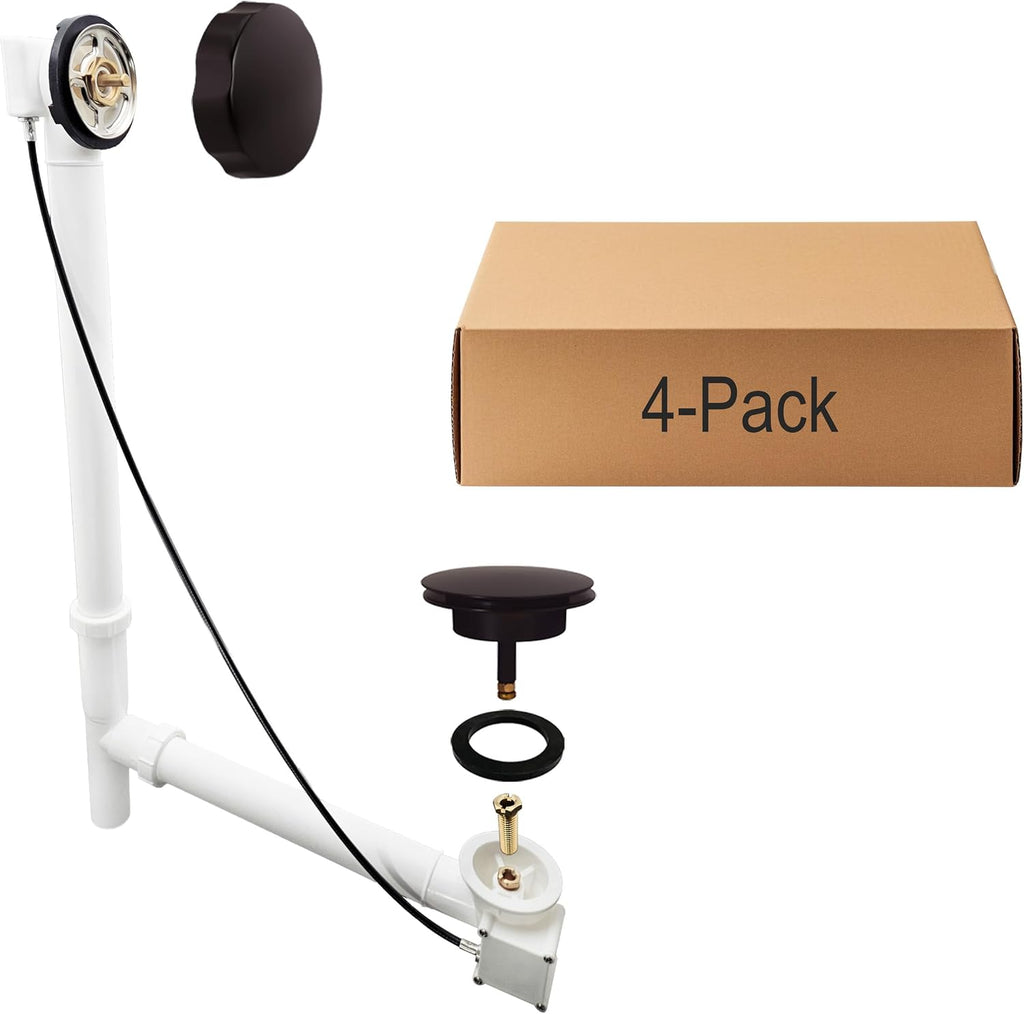 Westbrass D50P27TLE-12 27' Cable Drive Standard Bath Drain Trim Kit with Rotary Overflow Cover Knob, Pop-Up Stopper and Poly Tubular Pipes & Fittings, Oil Rubbed Bronze (4-Pack)