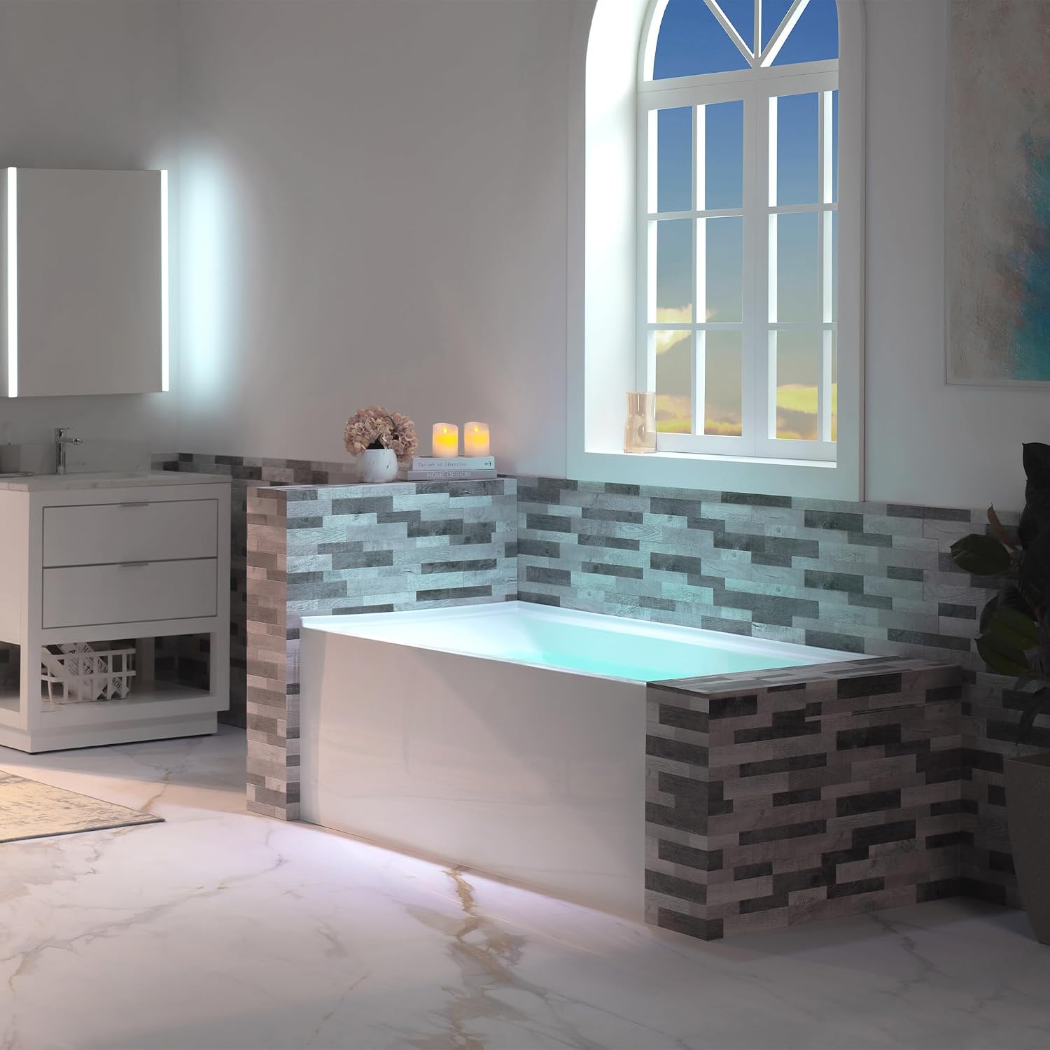 WOODBRIDGE 60' Acrylic Rectangular Alcove Soaking Bathtub in White with Right Drain, Brushed Gold pop-up Drain Included, LB666-R