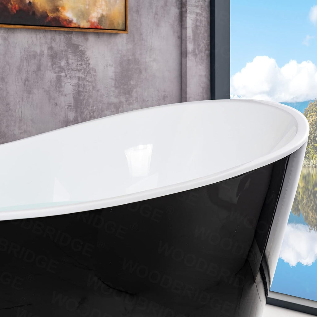 WOODBRIDGE 67' Acrylic Freestanding Bathtub Contemporary Soaking Tub with Matte Black Overflow and Drain,Black,B1815 MB