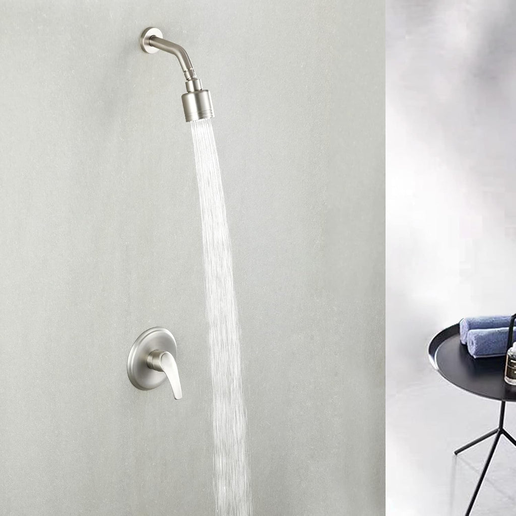 Wall Mounted Shower Faucet Set, Shower Fixtures Shower Mixer, Single Function Shower Trim Kit Pressure Balancing Shower System with Single Spray Detachable Clean Shower Head,Brushed